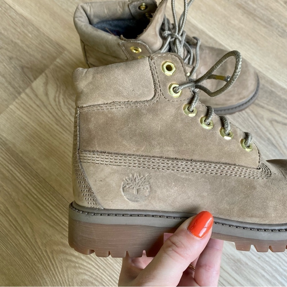 Timberland Dark Beige Nubuck Leather Boots | Waterproof | Unisex Junior Kids - Picture 3 of 14